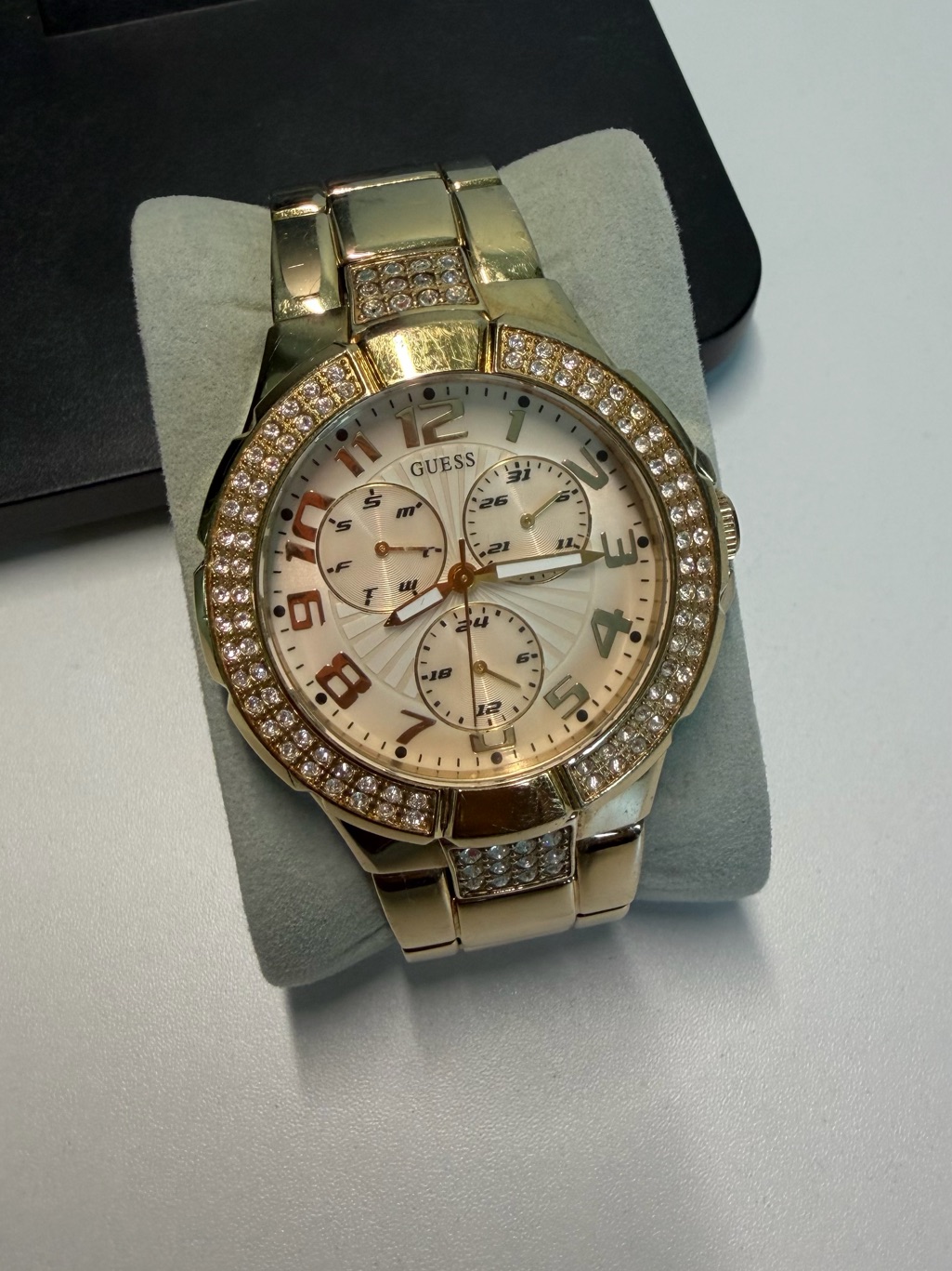 Guess GoldTone Crystal Bezel Womens Watch With Champagne Dial